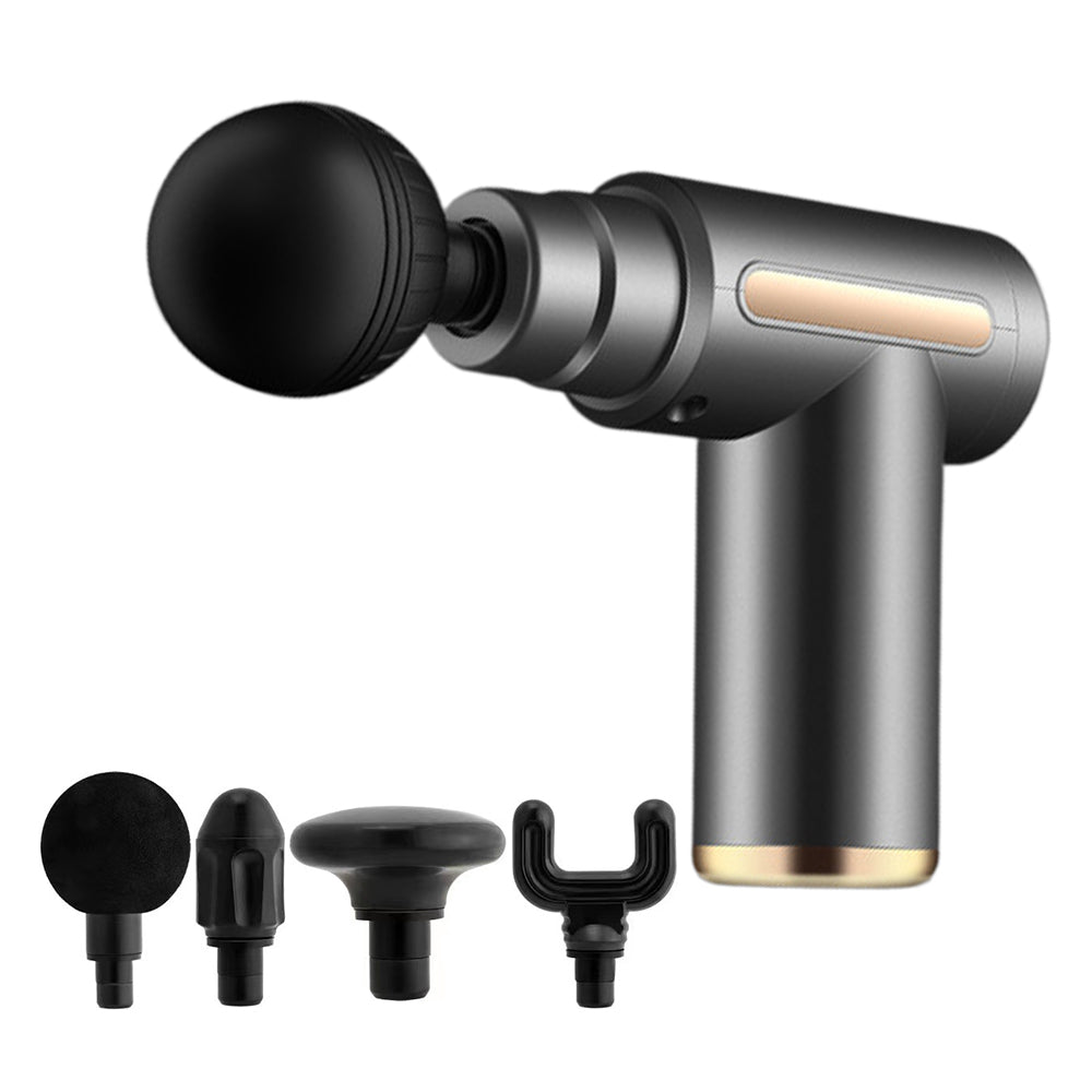Portable Grey Mini Muscle Massage Gun with Four Heads