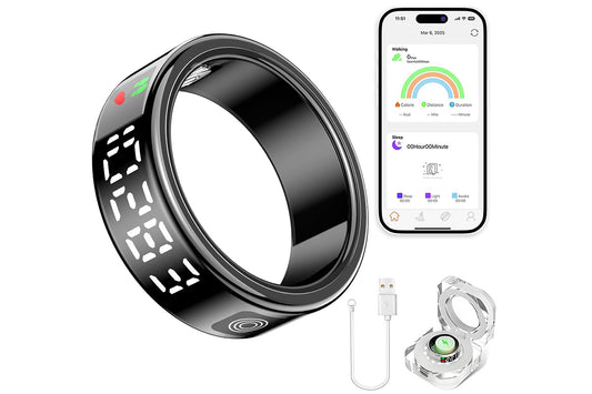 Smart Ring Health Ring Fitness Tracker Ring for Heart Rate Blood Oxygen-Black
