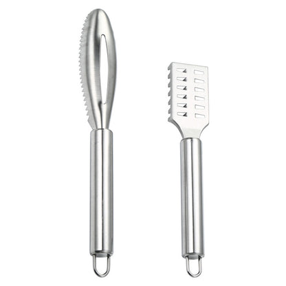 2Pcs Stainless Steel Fish Scaler Brush Scale Scraper Skin Remover Kitchen Seafood Clean Tool