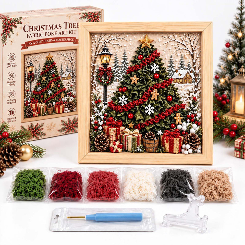 Framed Christmas Yarn Poke Fabric DIY Decoration Kit for Adults - Christmas Tree