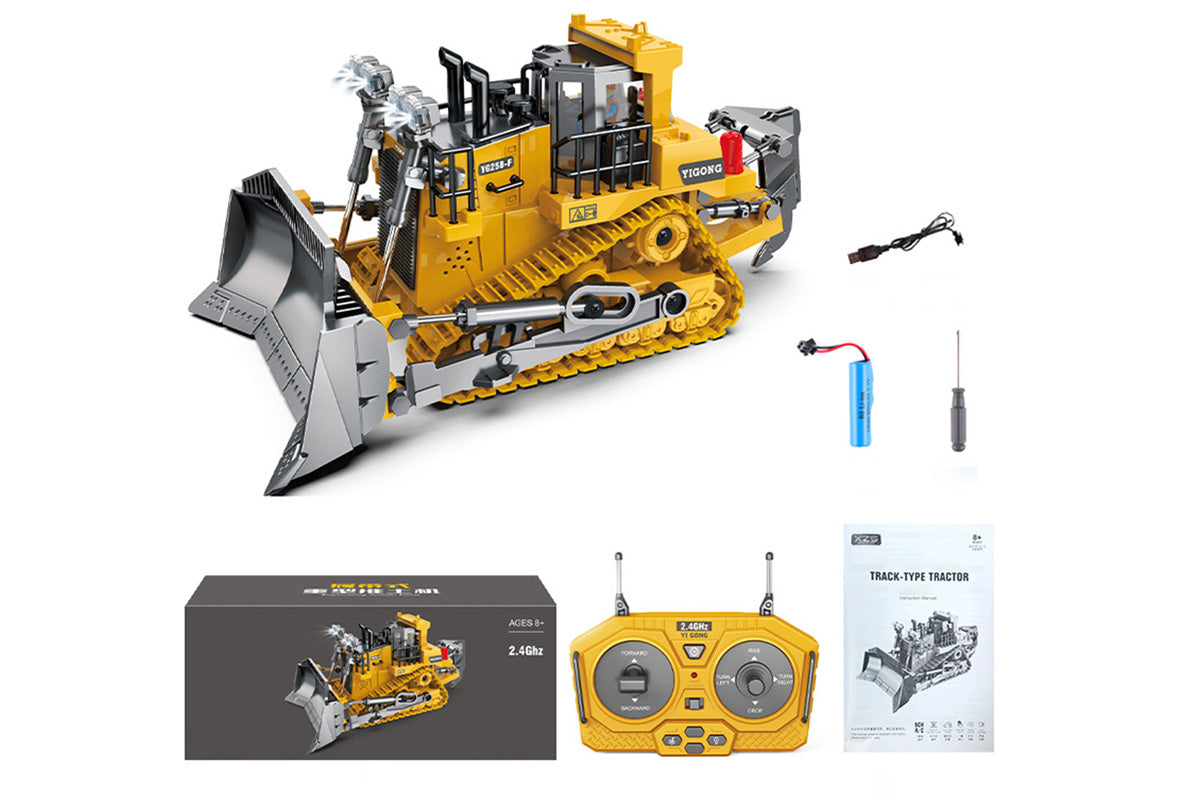 9 Channel 2.4GHz RC Bulldozer Toy Track Type Tractor Toys With Lights And Sound Construction Play Toys