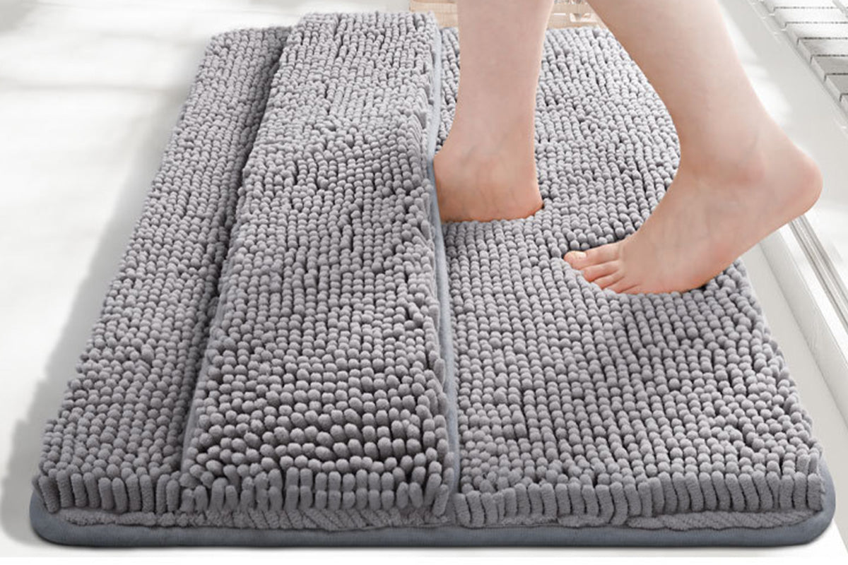 Two Layers Bath Mat 40x60cm Thick Soft Absorbent Chenille Bath Rug Mat-Grey
