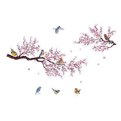 Tree Branch Birds Flying Wall Decals Falling DIY Flower Petals Wall Stickers Peel and Stick Wall Stickers