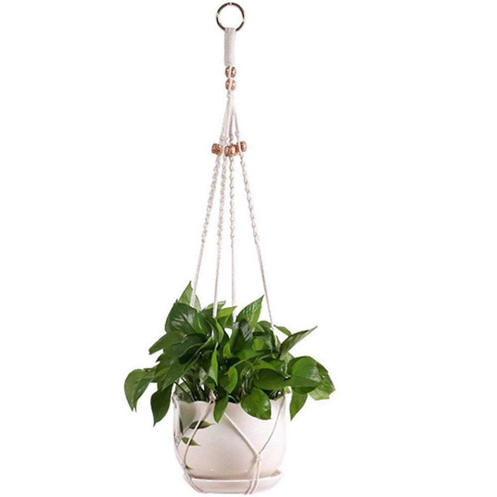 Plant Hanger Indoor Jute Hanging Planter Basket With Beads Decorative Flower Pot Holder-Style 1
