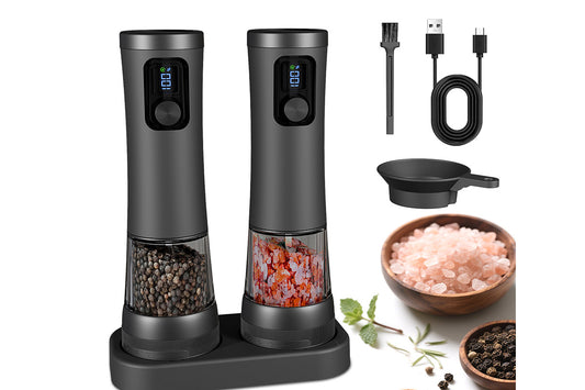 Electric Salt and Pepper Grinder Set with Battery Display