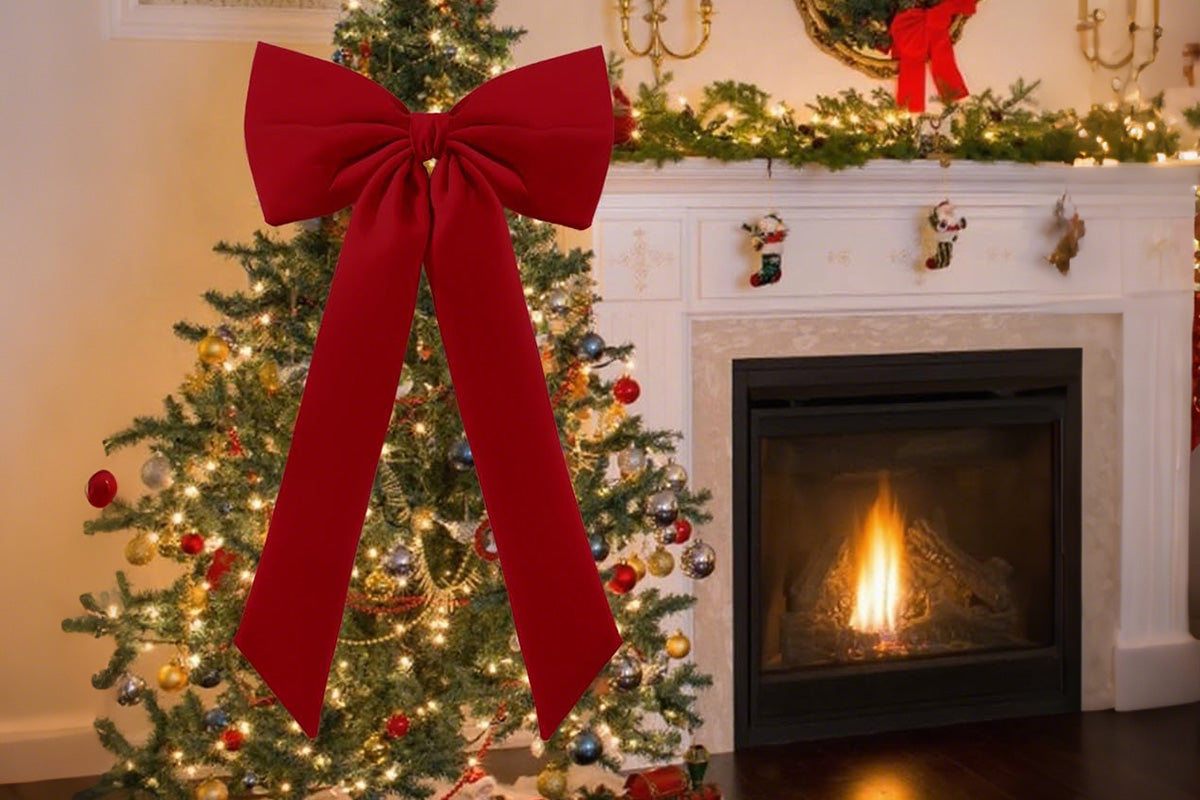 Large Christmas Bow Decoration Velvet Hanging Ornament for Tree Wall Door Decor