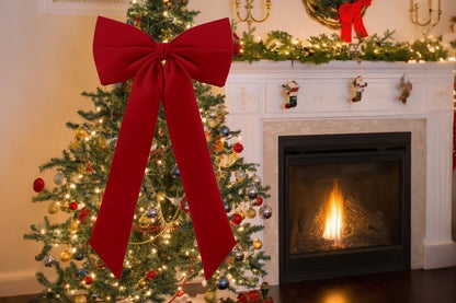 Large Christmas Bow Decoration Velvet Hanging Ornament for Tree Wall Door Decor