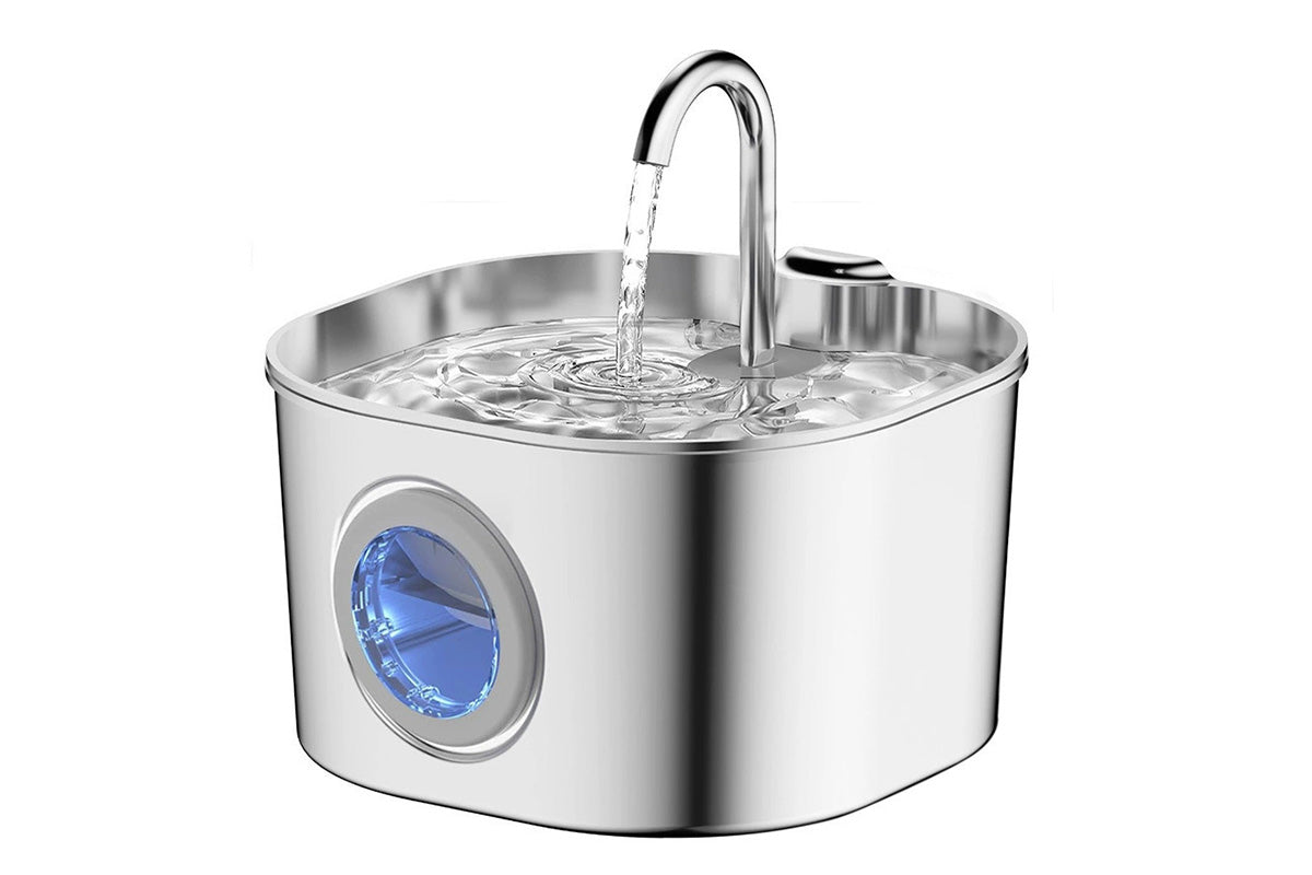 USB 2.2L Stainless Steel Pet Water Fountain - Round Window