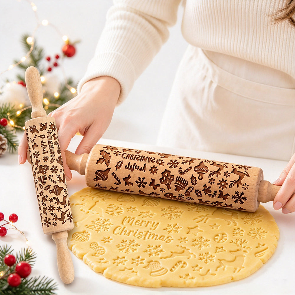 Christmas Engraved Rolling Pin Engineered Wood Cookie Rolling Pin - Elk