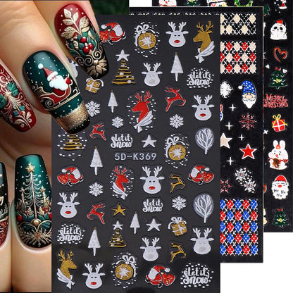 3 Sheet 5D Embossed Christmas Nail Art Sticker Set