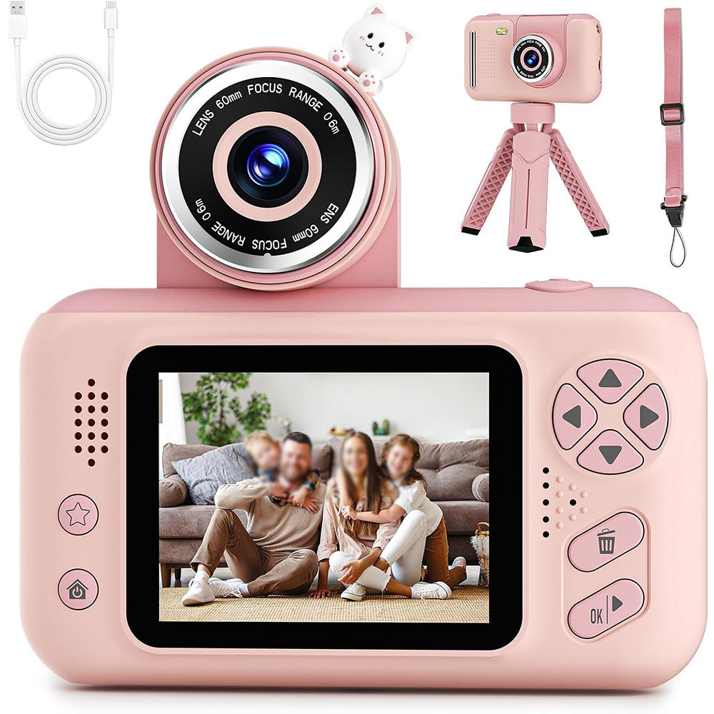180 Degree Flip Lens Digital Camera Camera Toys - Pink