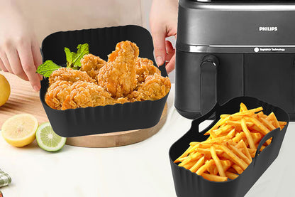 Air Fryer Silicone Liners for Philips Dual Basket Airfryer 3000 Series NA350 -Black