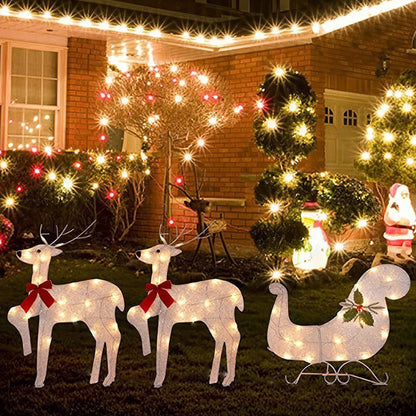 3 Piece Set Reindeer Light Stake 2D Christmas Scene Decor