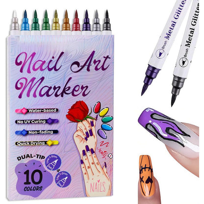 10Pcs Nail Art Pens Set Nail Art Markers for Gel Nails Graffiti Dotting Drawing