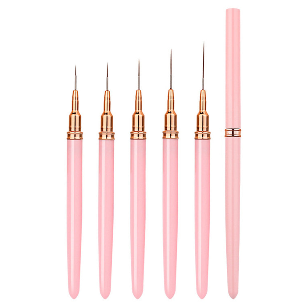 5PCS Nail Art Liner Brushes Set Nail Tools For Long Lines Thin Details Fine Drawing-Pink