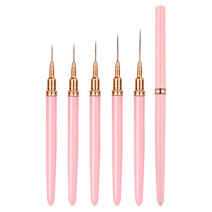 5PCS Nail Art Liner Brushes Set Nail Tools For Long Lines Thin Details Fine Drawing-Pink