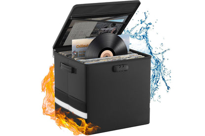 Vinyl Record Storage with Lock Fireproof Waterproof Organizer for 150 Records