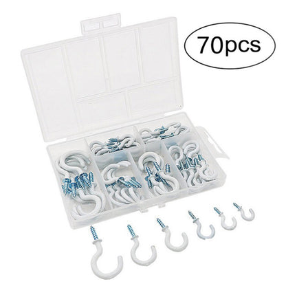 140Pcs Metal Screw Hooks 6 Sizes Screw-in Hooks Hat Plant Hangers