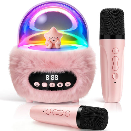 2 in 1 Portable Plush Speaker and Alarm Clock with Dual Mics  - Pink
