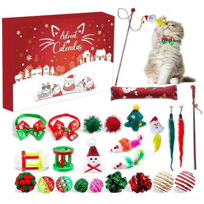 24PCS Cat Christmas Advent Calendar Interactive Xmas Toy Gift Set for Kittens