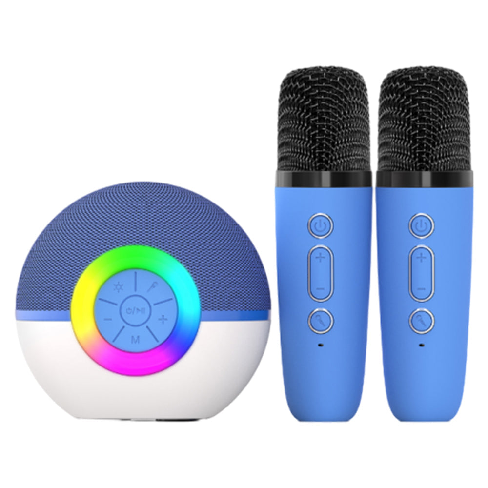 Portable Karaoke Microphone Machine Mini Bluetooth Speaker with 2 Wireless Mics Blue