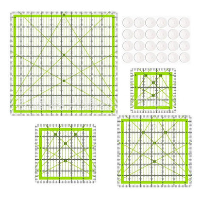4Pcs Square Acrylic Quilting Rulers Set Green Non Slip Patchwork Sewing Templates