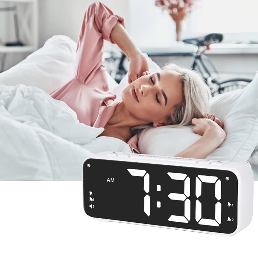 Digital Alarm Clock with Vibration Bed Shaker for Heavy Sleepers White