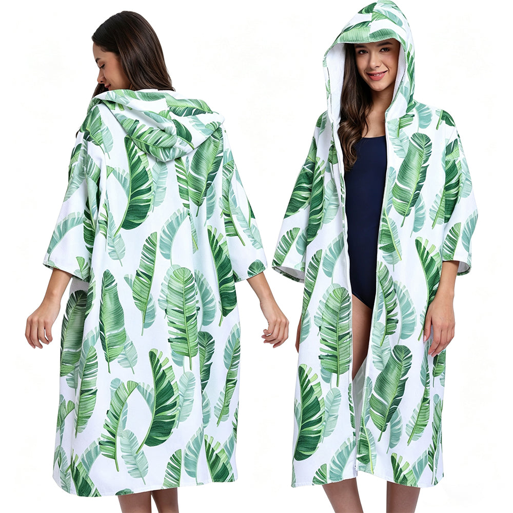 Unisex Hooded Towel Poncho Swim Parka for Adults -  Banana Leaf