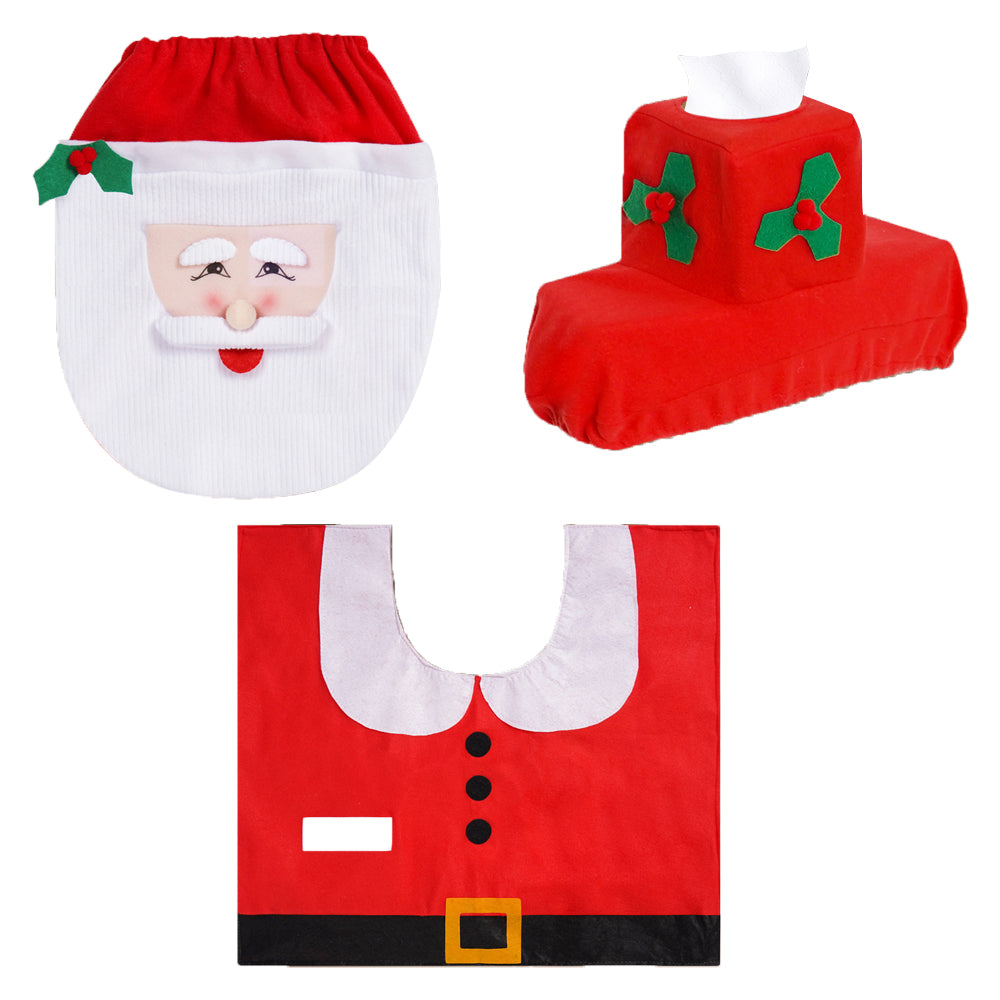 3Pcs Set Christmas Toilet Seat Cover Kit Xmas Bathroom Decor Home Indoor Decor