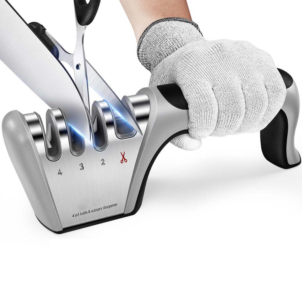 4 Stage Knife Sharpener Non Slip Base Kitchen Scissor Sharpener - Grey