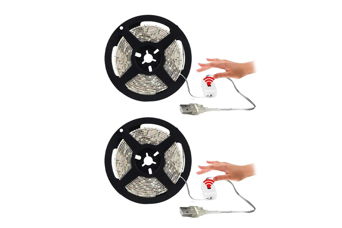 2pcs USB LED Strip Light Touch Switch Hand Sweep Cabinet Kitchen Lights Fairy Light-Warm White