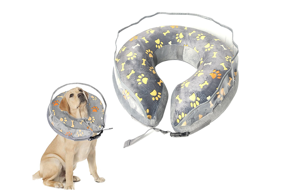 Soft Inflatable Dog Cone Collar for Large Medium Small Pet After Surgery-Gray