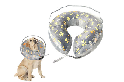 Soft Inflatable Dog Cone Collar for Large Medium Small Pet After Surgery-Gray