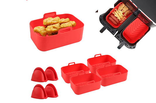 8Pcs Air Fryer Basket Reusable Silicone Pot for Home Kitchen Party Decor-Red