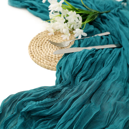 Long cloth Boho Gauze Table Runner for Wedding Bridal Baby Shower Birthday Party-peacock blue