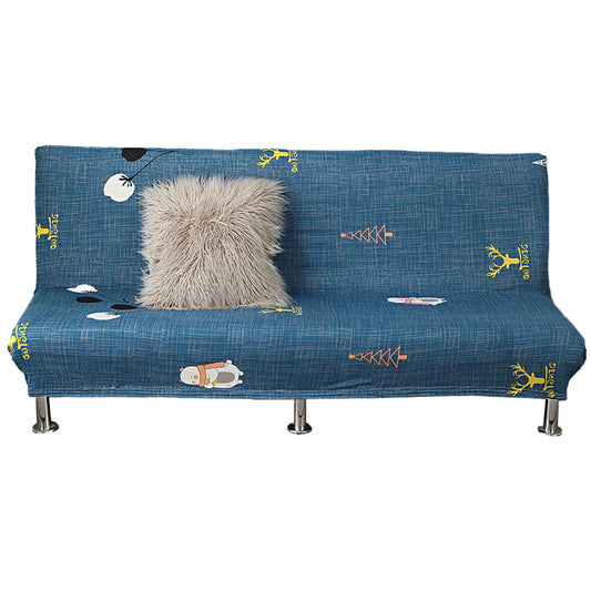 Printed Armless Futon Slipcovers Stretch Folding Sofa Bed Cover with Elastic Bottom -Navy