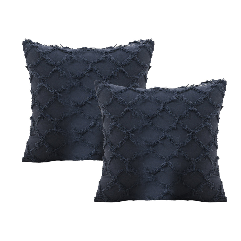 2pcs Throw Pillow Covers Plaid Textured Cushion Covers Broadside for Couch Living Room Home Decoration -Navy blue