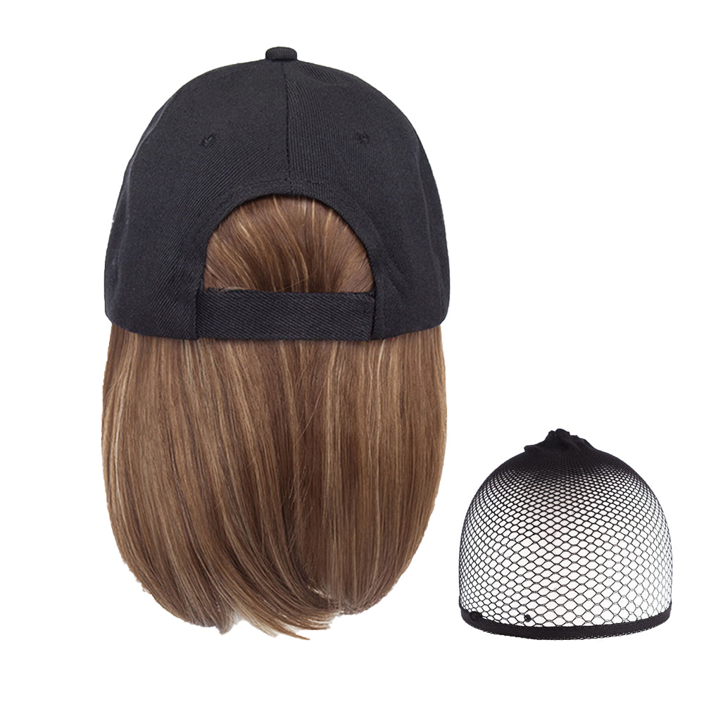 Adjustable Wig Hat Baseball Cap Hair Extensions Hat Sun Visor Cap for Women Girls Dark Brown