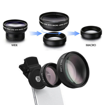 2-in-1 Wide Angle Macro Fish Eye Lens Kit for Cell Phone Camera Lens Set