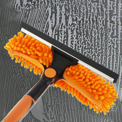 2-in-1 Extendable Window Squeegee Cleaner Tool Rotating Scrubber with 2 Replacement Cloths Orange