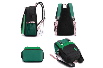 Girls Backpack Middle School Students Bookbag with USB Charge Port-Green