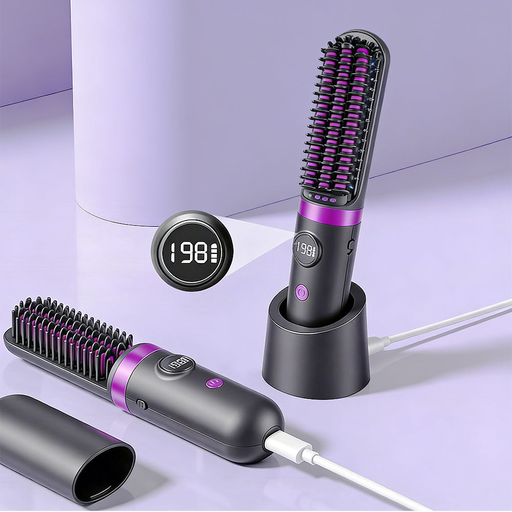 Hair Straightener Brush with Base-Grey