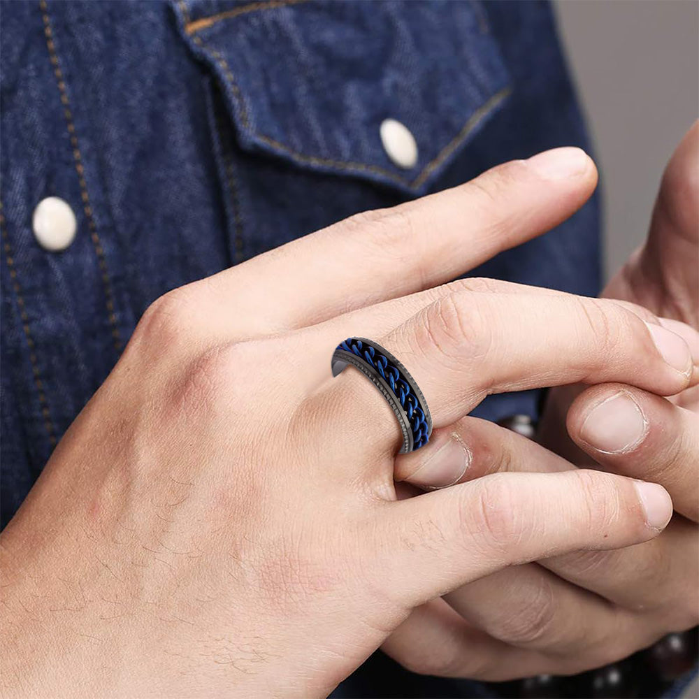 Fidget Spinner Ring for Anxiety Relief Stainless Steel for Adults & Teens Black and Blue