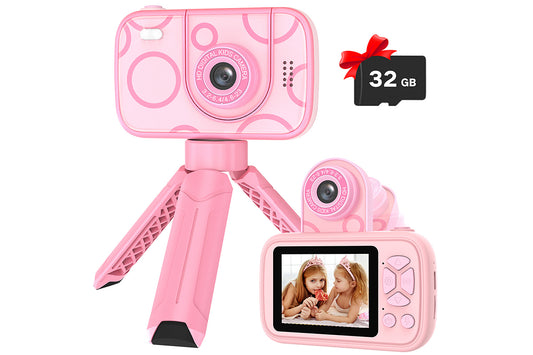 32GB Camera Toys for Boys Girls 1080P HD Digital Camera with Flip up Lens for Selfie and Video Christmas Birthday Party Gifts-Pink