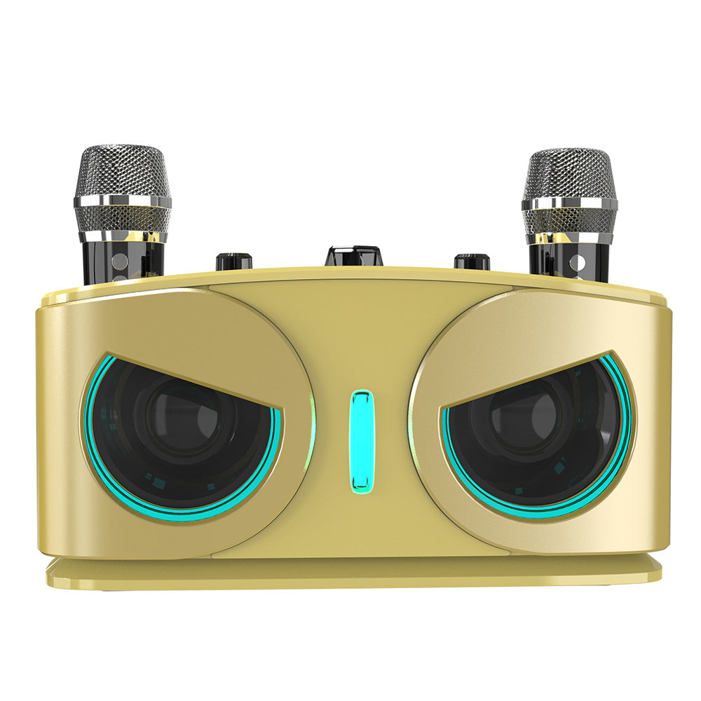 Wireless Bluetooth Karaoke Speaker with 2 Microphone Home KTV Set Gold