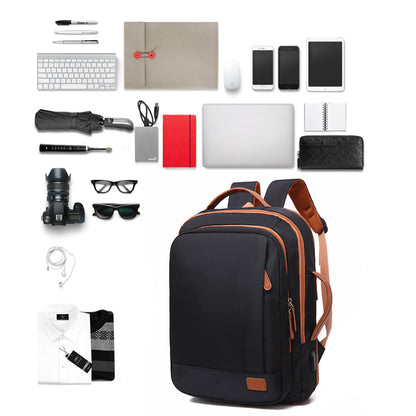 26L Expandable Commuter Backpack Water Resistant Laptop Bag with USB Charging Port Black