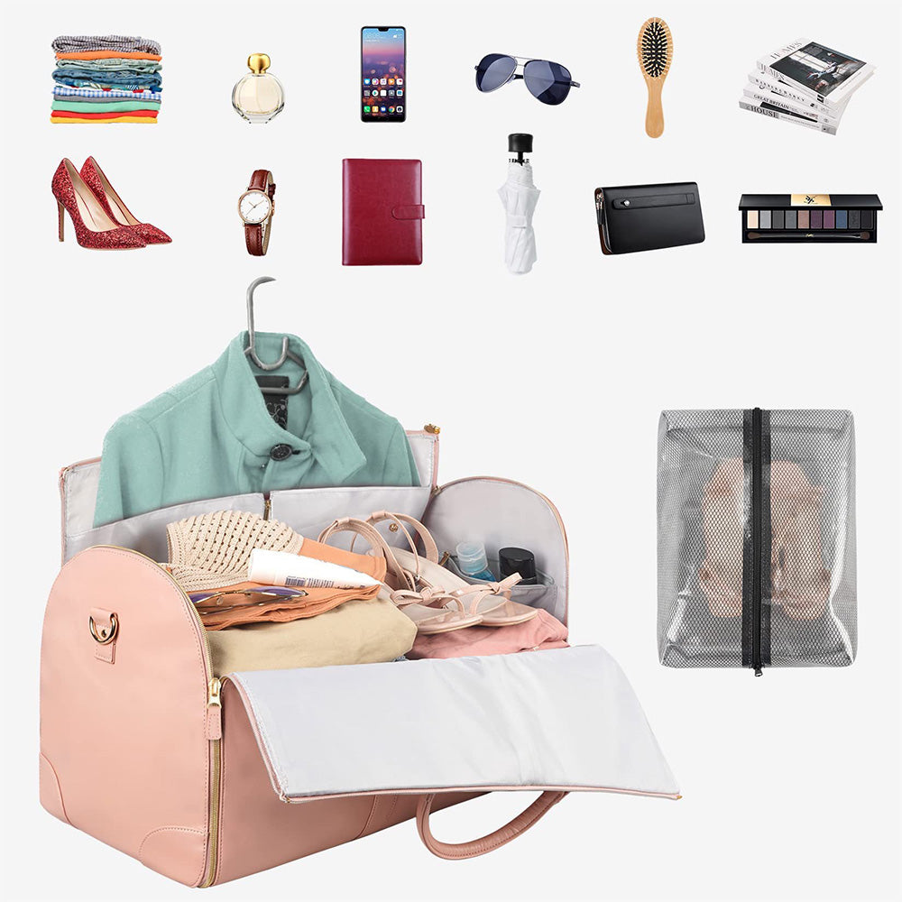 Water-Resistant Garment Duffle Bag Duffle Bag PU Leather Travel Bag -Pink