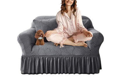 Sofa Cover with Skirt Stretch Sofa Slipcover Non-Slip Soft Couch Cover -Dark Grey