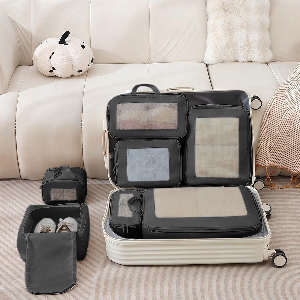 7Pcs Compression Packing Cubes Set ¨C Travel Luggage Organizer Bags for Suitcases Black