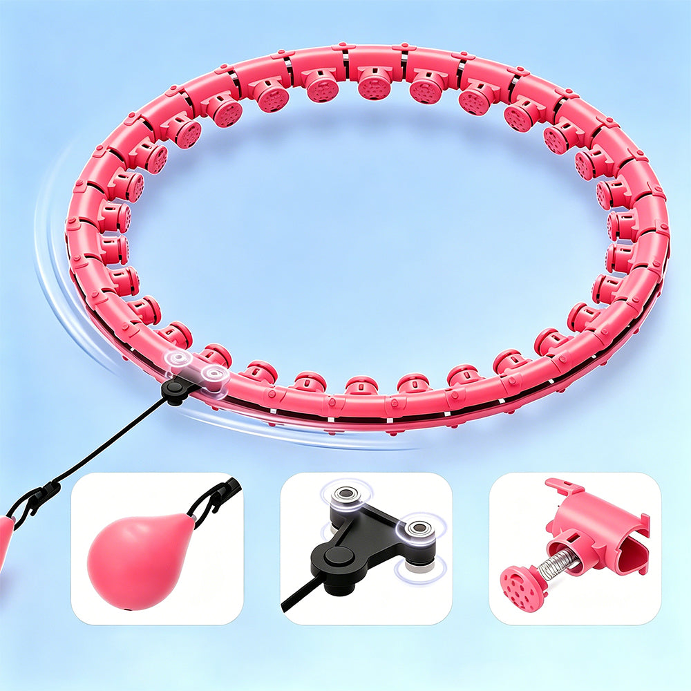 32 Section Detachable Weighted Hula Hoop Adjustable 26 to 58 Inches-Pink